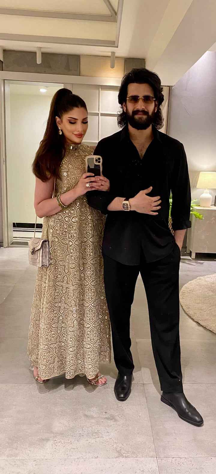 Zainab in our Peplum Top With Slit At Back and Tissue Bootcut Pants