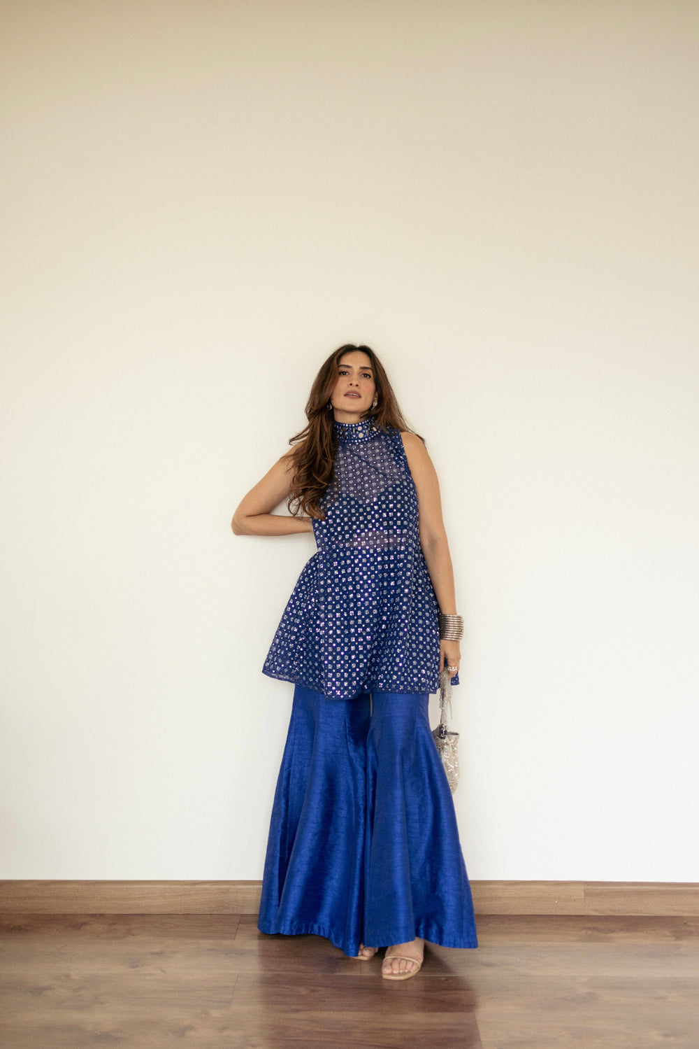 Urmi Daga in our Short hi neck A Line top and Dupian Bellbottoms