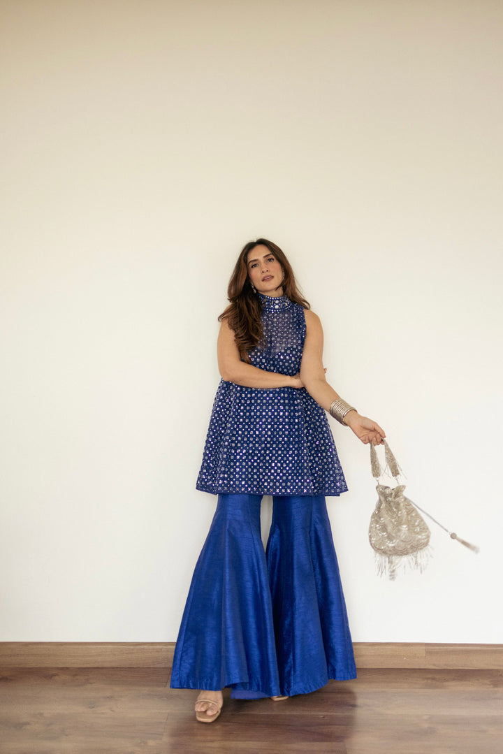 Urmi Daga in our Short hi neck A Line top and Dupian Bellbottoms