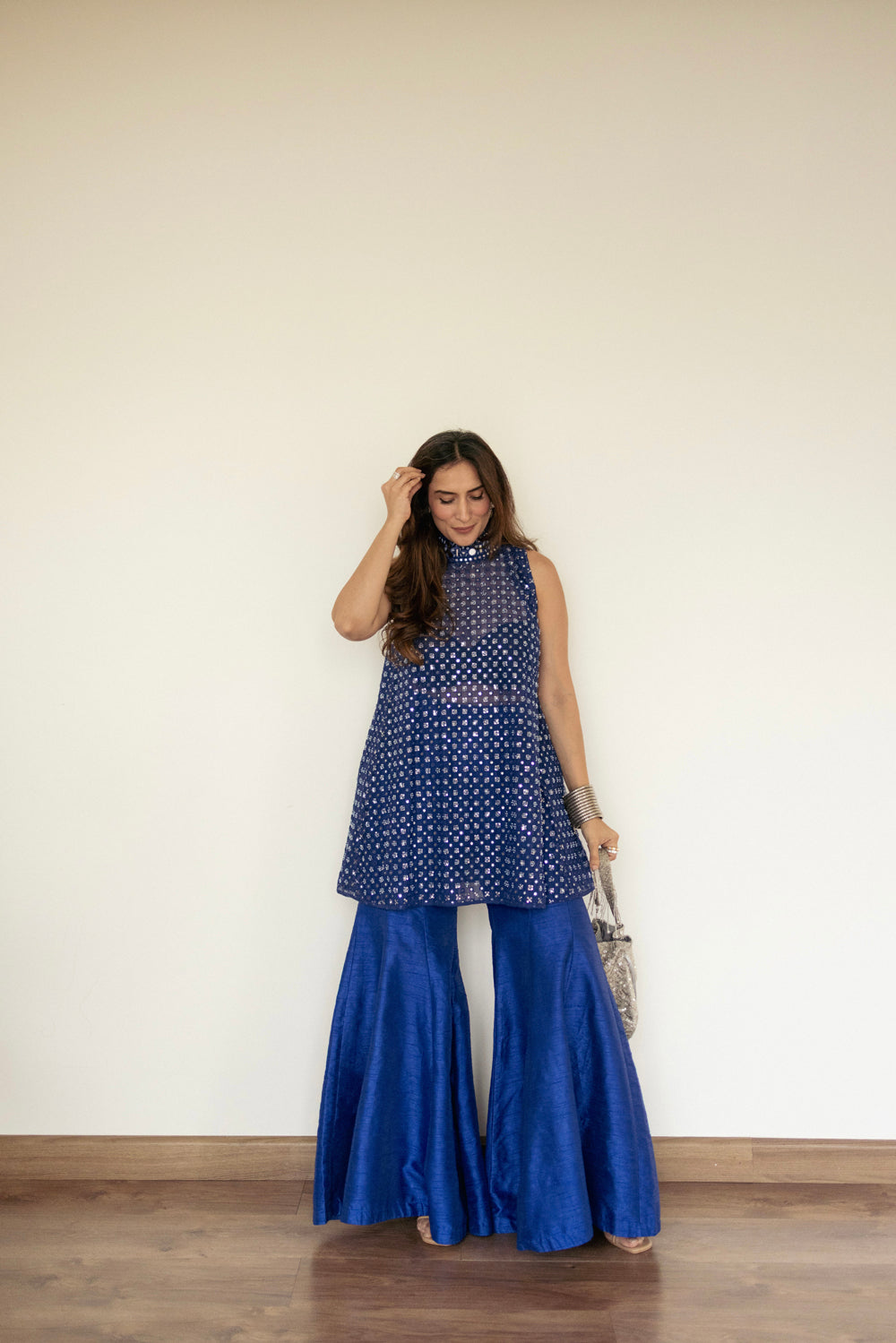 Urmi Daga in our Short hi neck A Line top and Dupian Bellbottoms