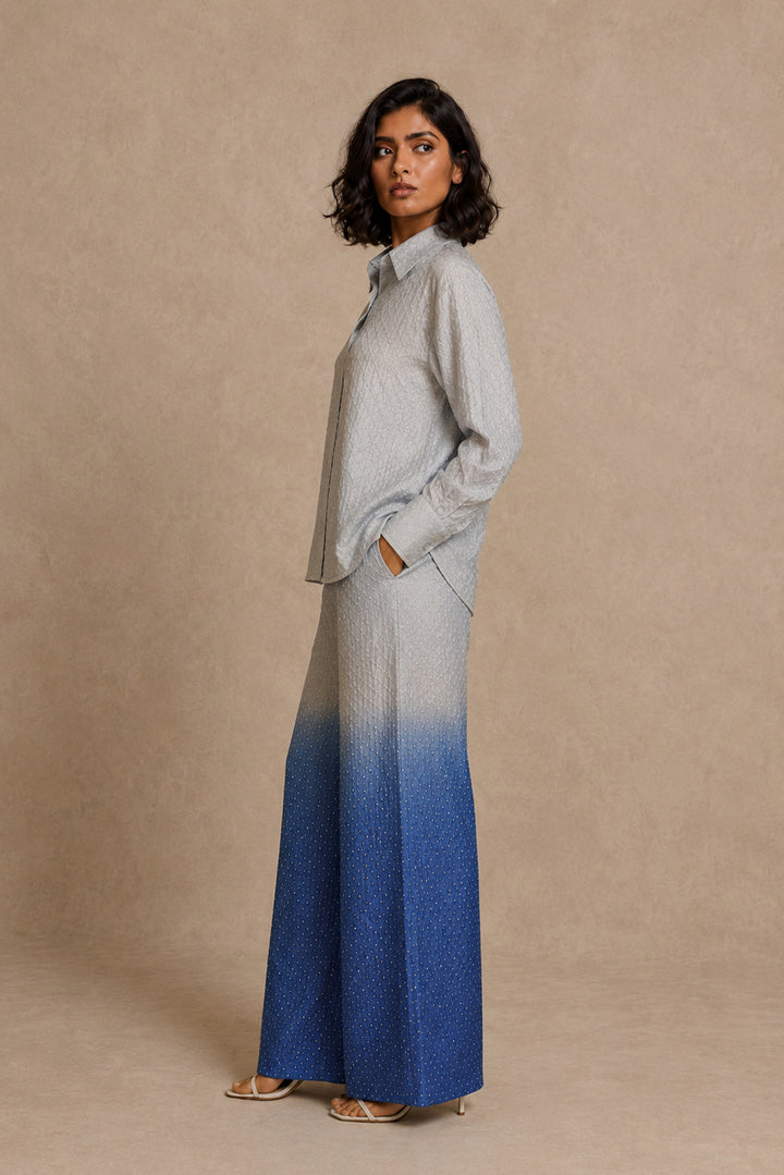 Silk Rai Bandhani Hi Low Crop Shirt With Overlapping Sides