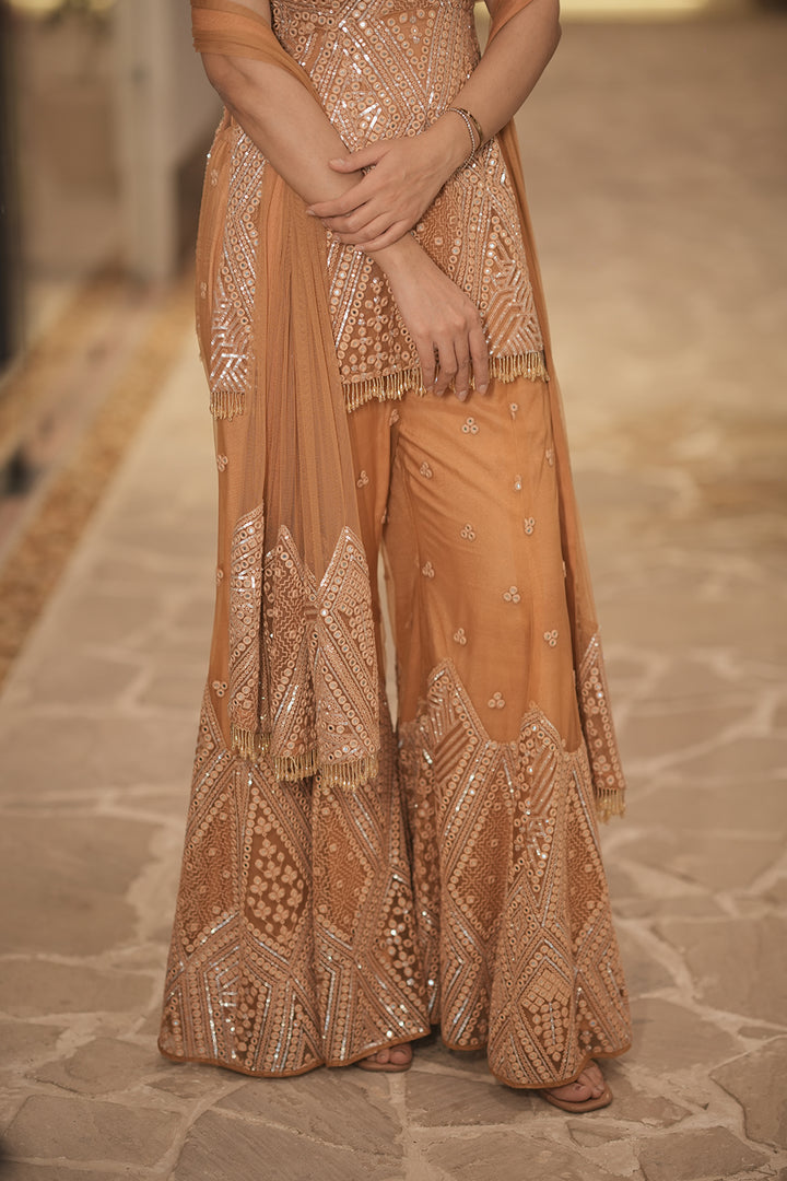 Somya Bakshi In Our Backless Peplum Top with Bootcut and Dupatta