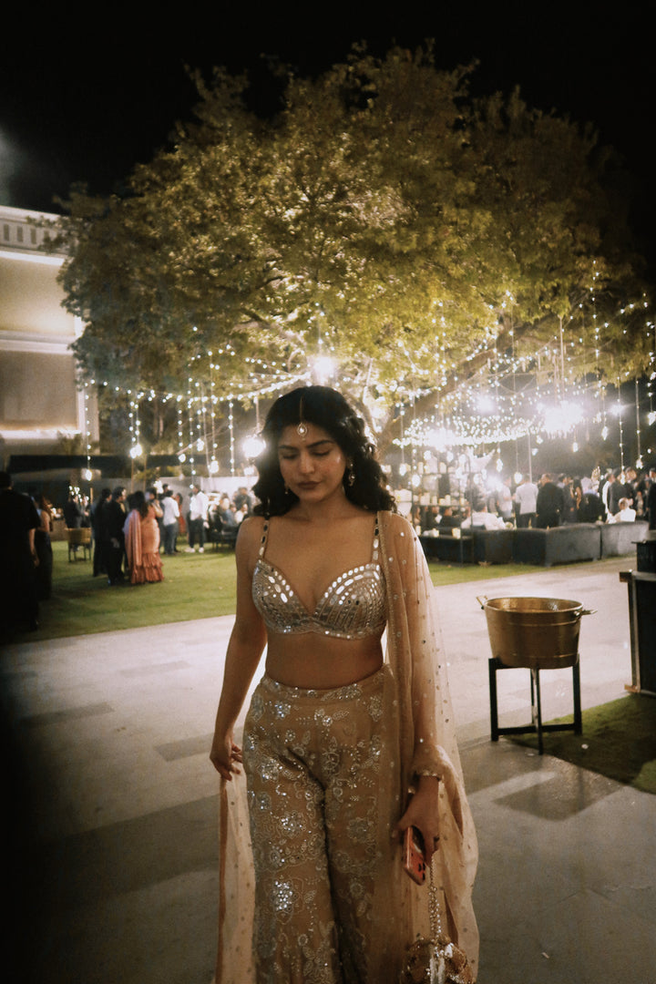 Kritika Khurana in our Mirror Work Bralette With Shararas Pants and Dupatta