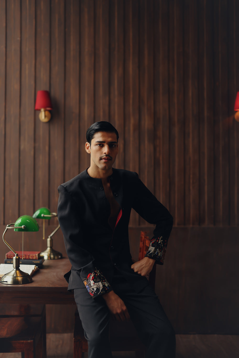 Art Deco Hi Neck Short Jacket with Dhoti Pants