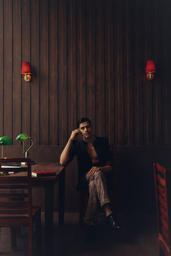 Hi Neck Short Jacket With Straight Pants