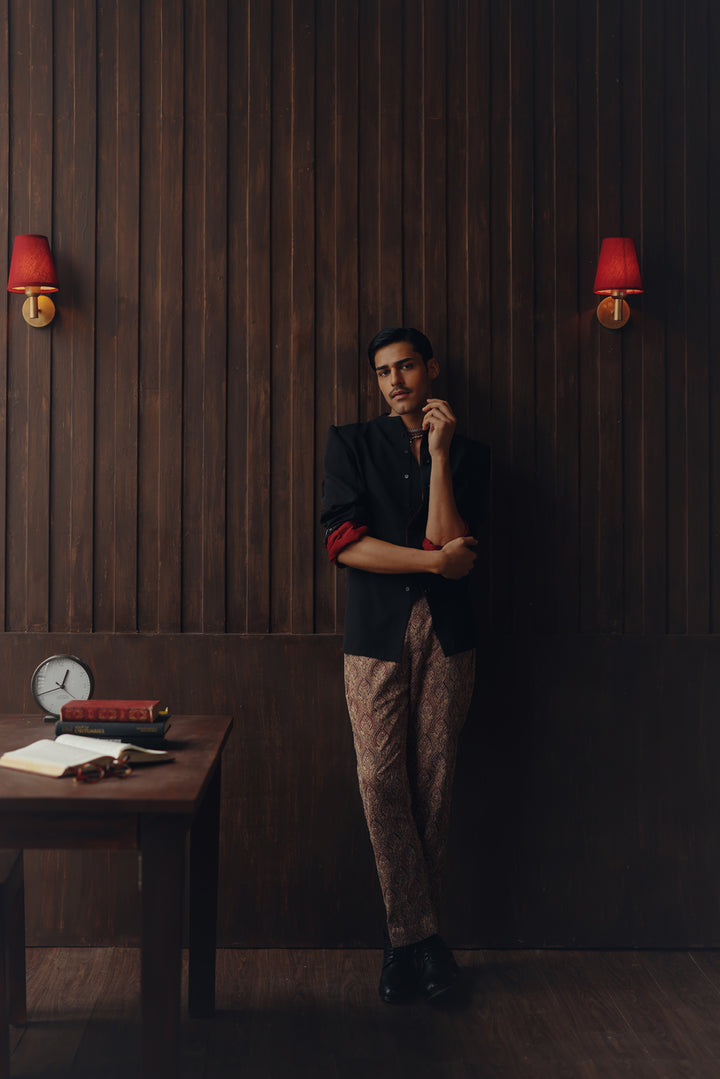 Hi Neck Short Jacket With Straight Pants