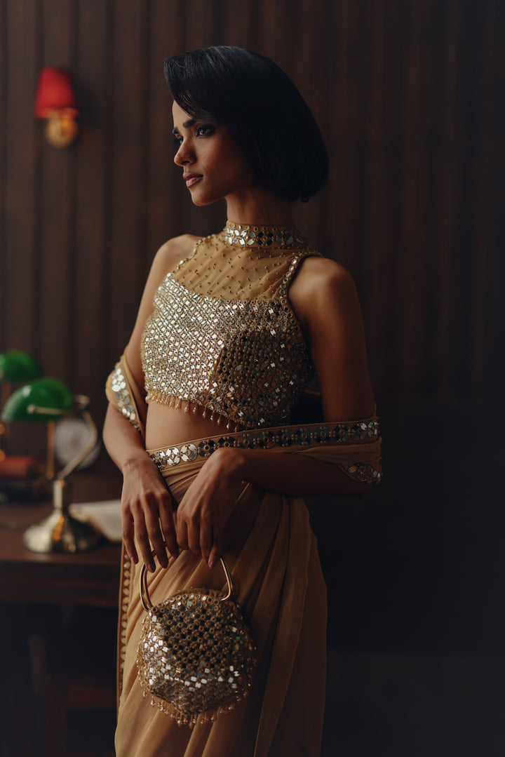 Georgette embellished saree with mirrorwork blouse