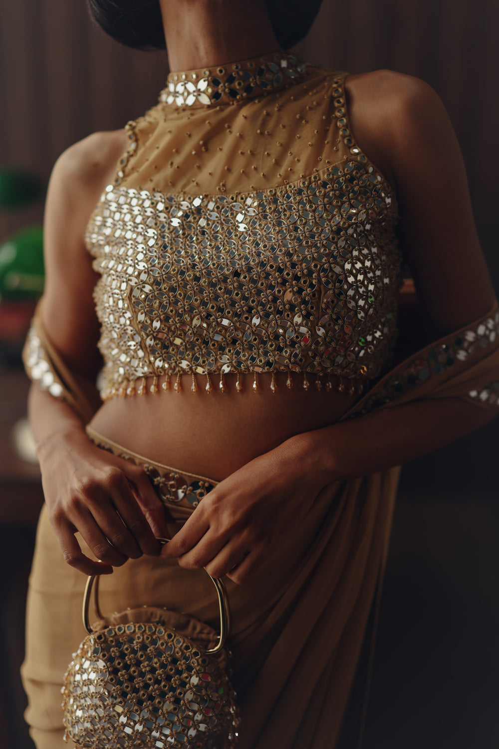 Georgette embellished saree with mirrorwork blouse