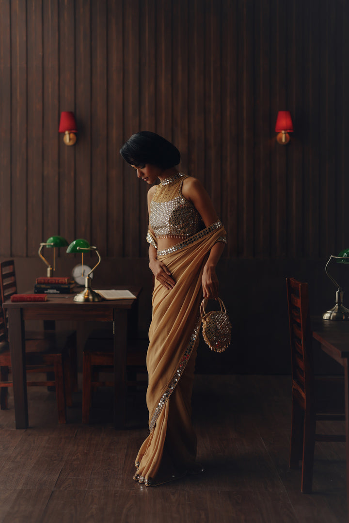 Georgette embellished saree with mirrorwork blouse