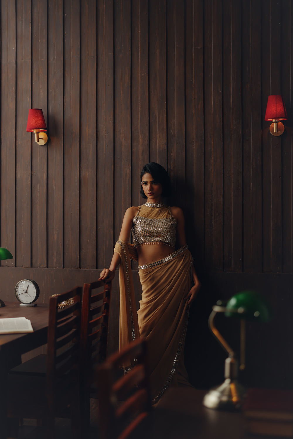 Georgette embellished saree with mirrorwork blouse