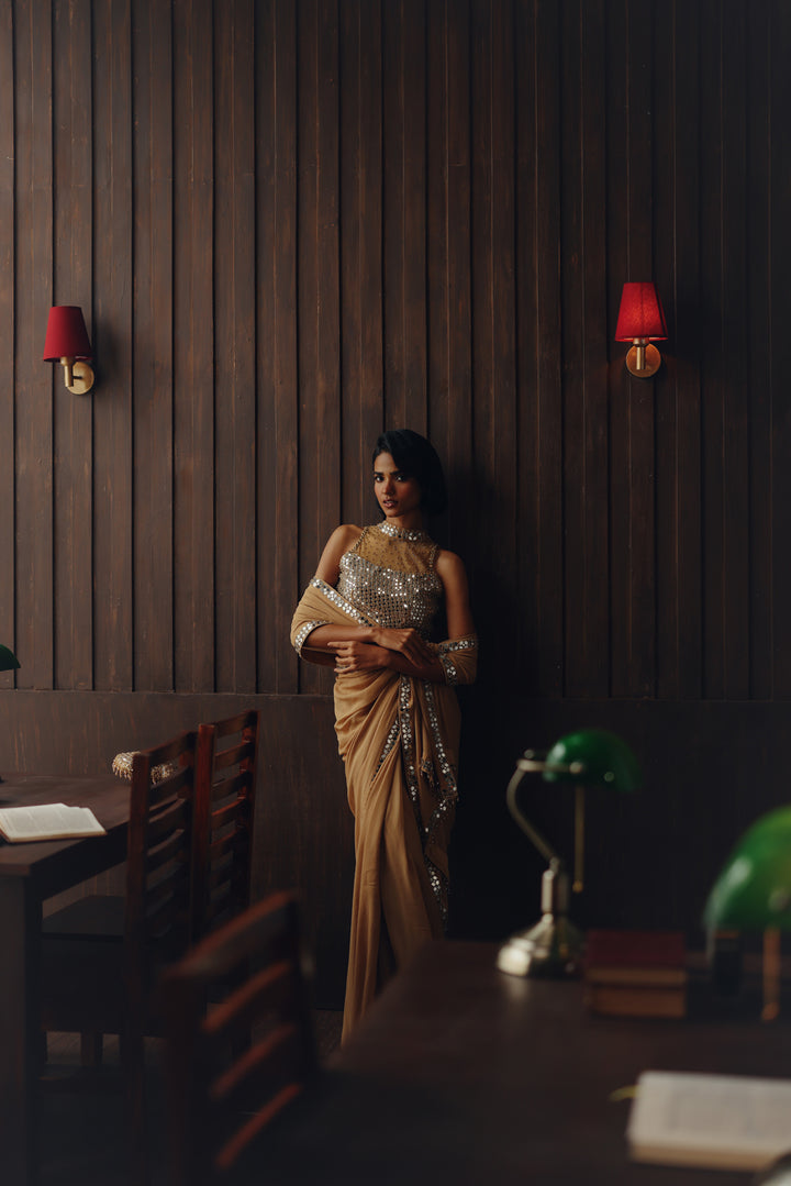 Georgette embellished saree with mirrorwork blouse