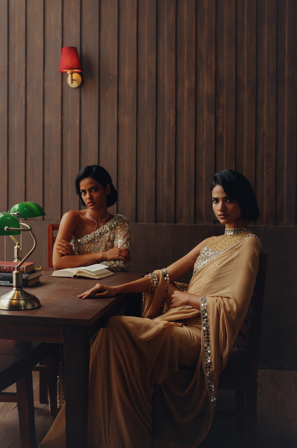 Georgette embellished saree with mirrorwork blouse