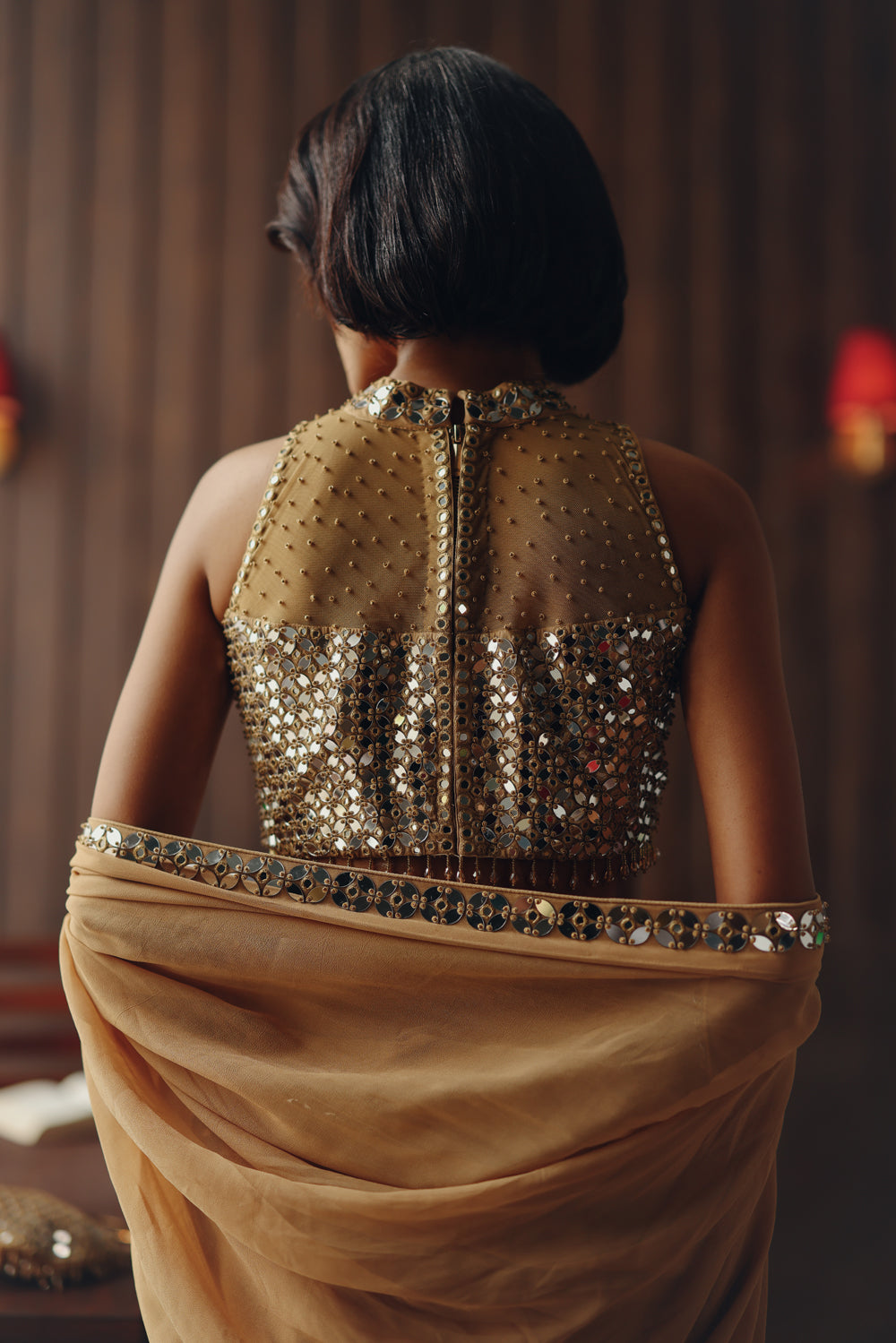 Georgette embellished saree with mirrorwork blouse