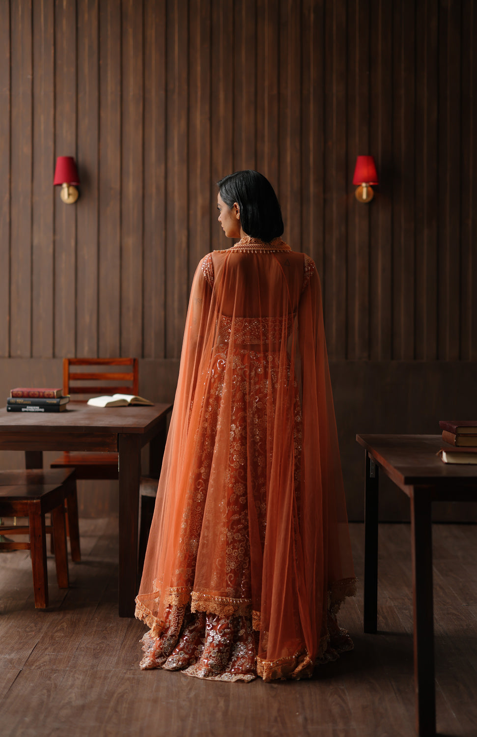 Rust Beaded Blossom Lehenga Set