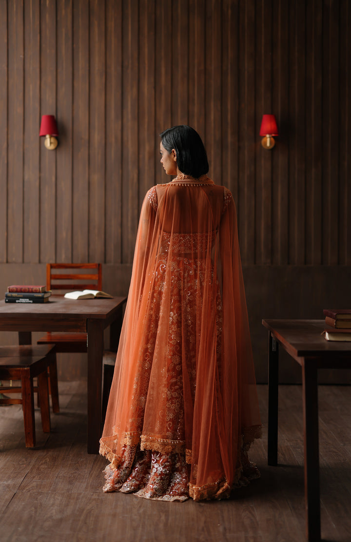 Rust Beaded Blossom Lehenga Set