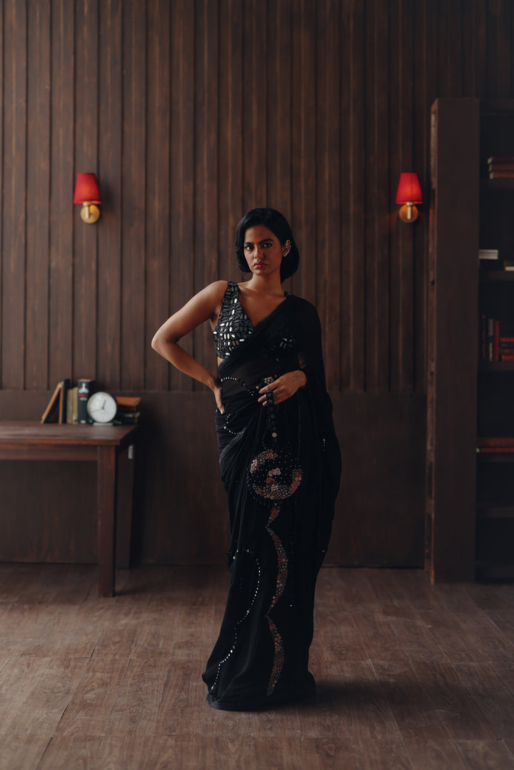 Georgette embellished saree  with Mirrorwork Bralette