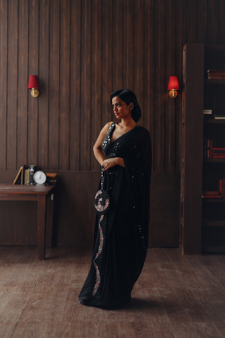 Georgette embellished saree  with Mirrorwork Bralette