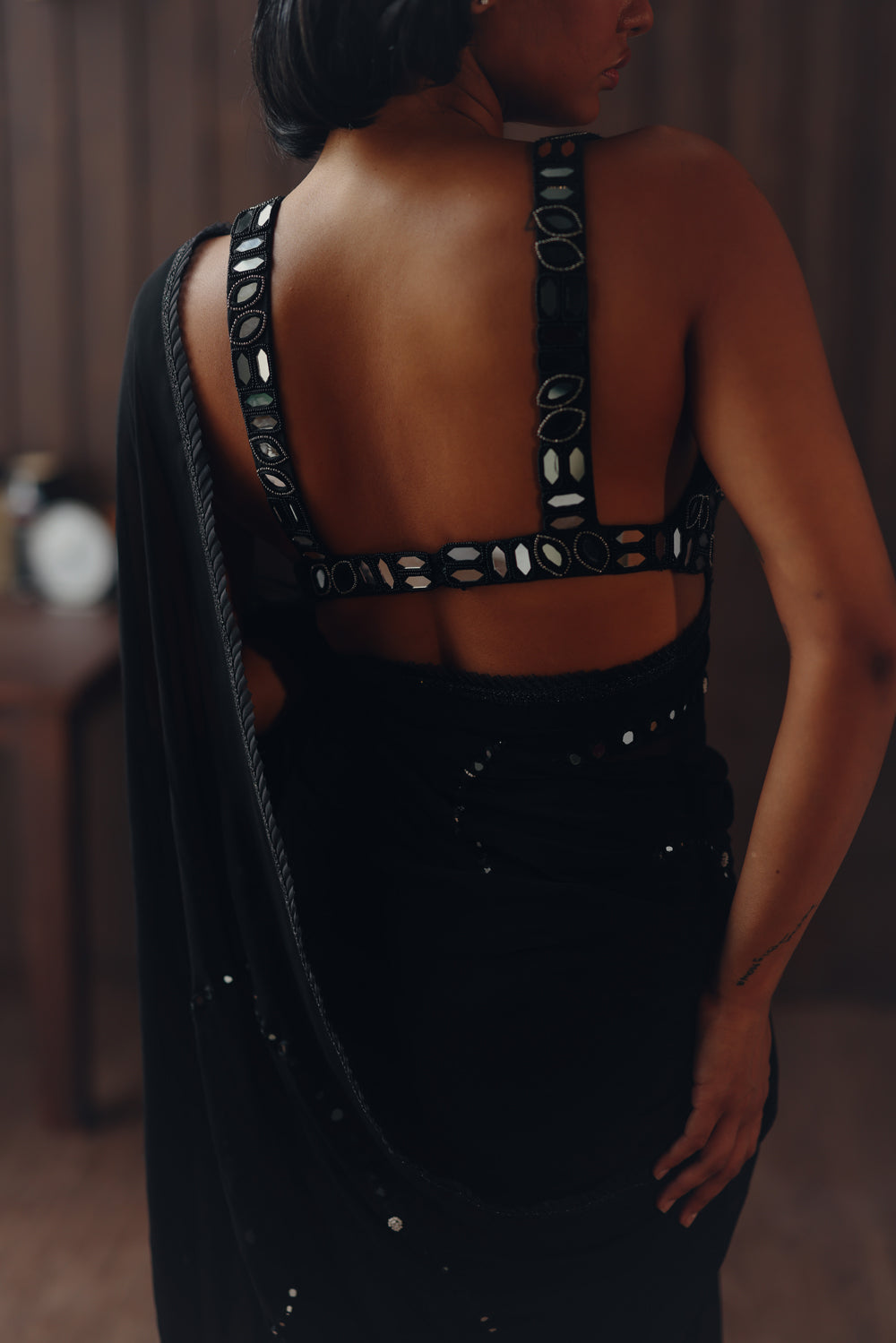 Georgette embellished saree  with Mirrorwork Bralette