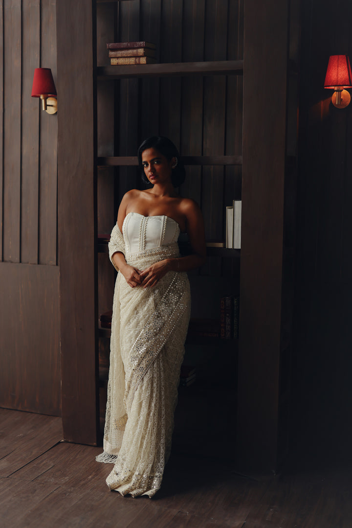 beadwork jaal saree with corset