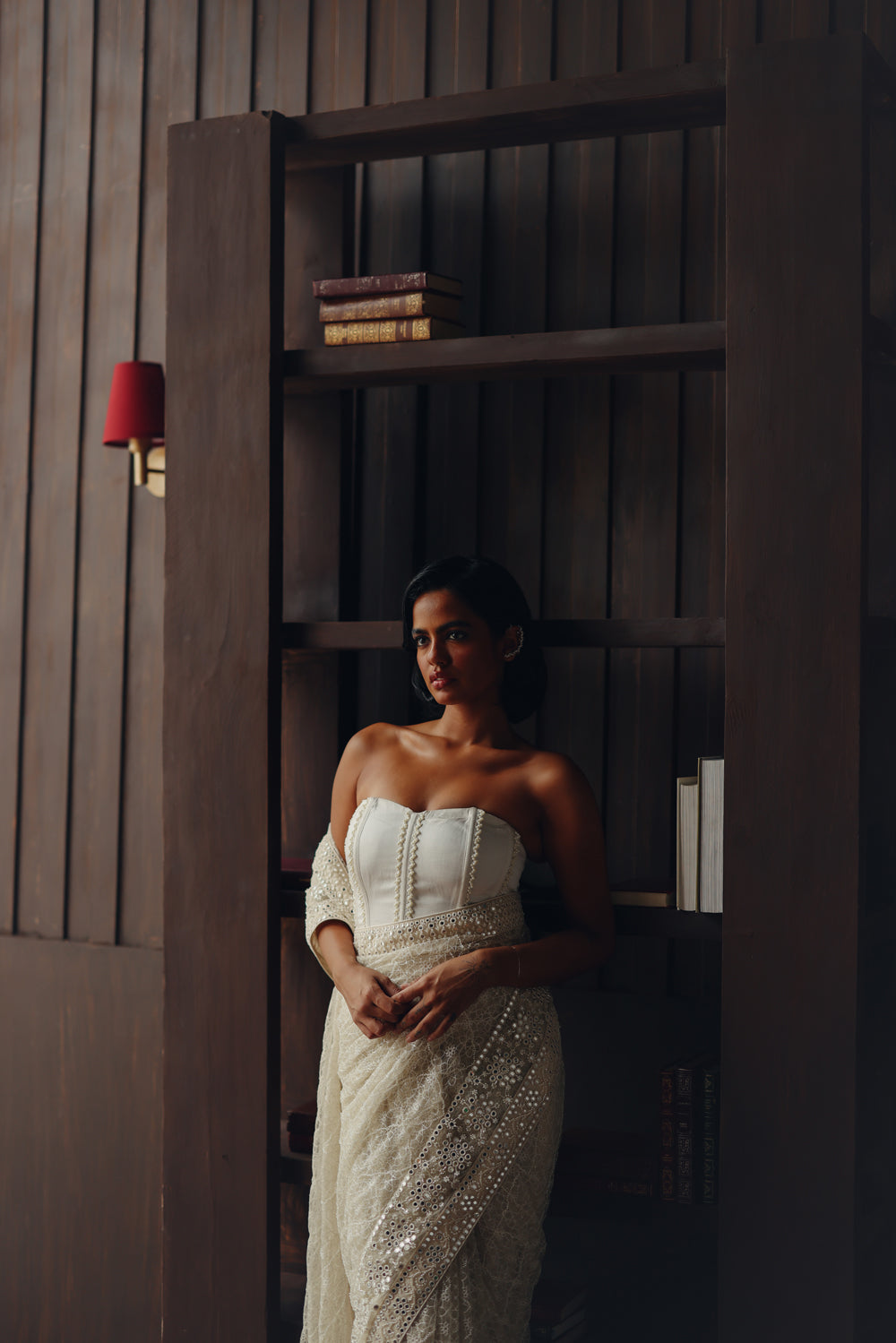 beadwork jaal saree with corset