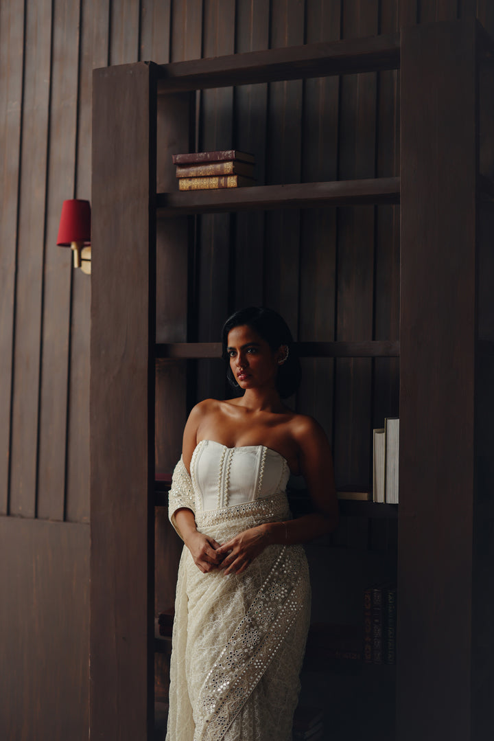 beadwork jaal saree with corset