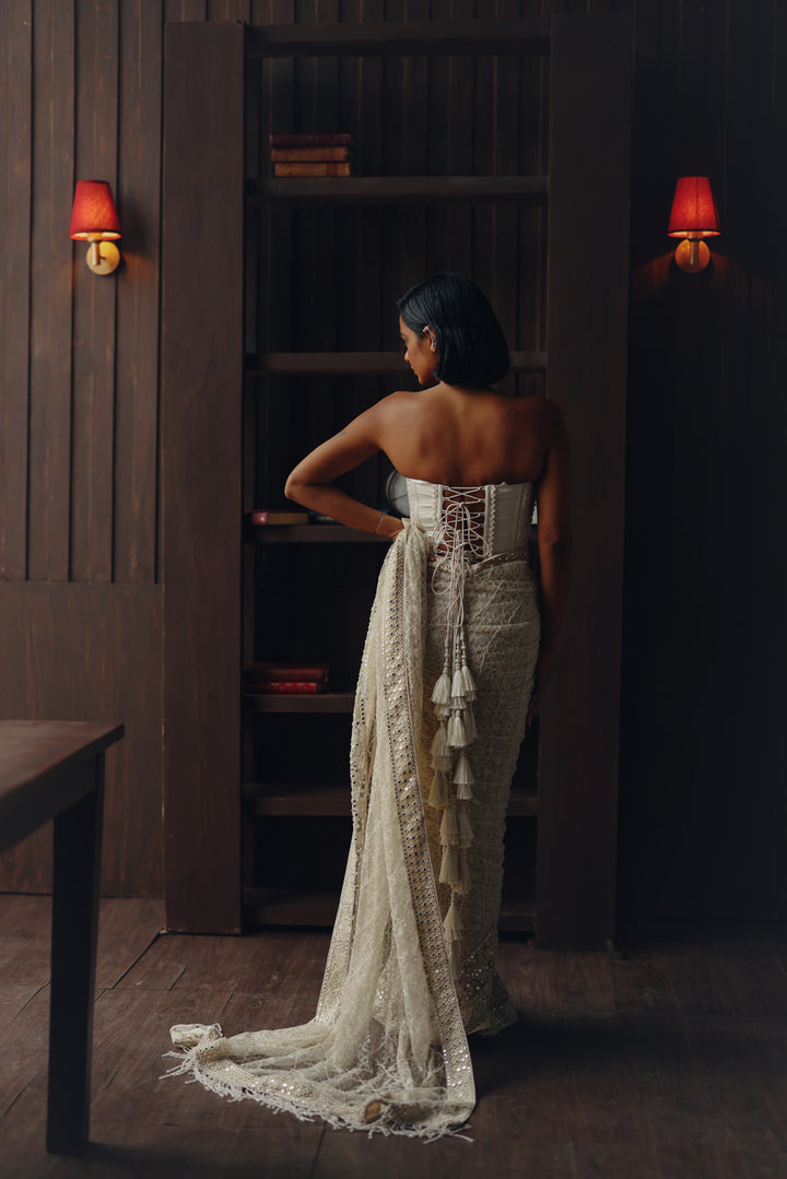 beadwork jaal saree with corset