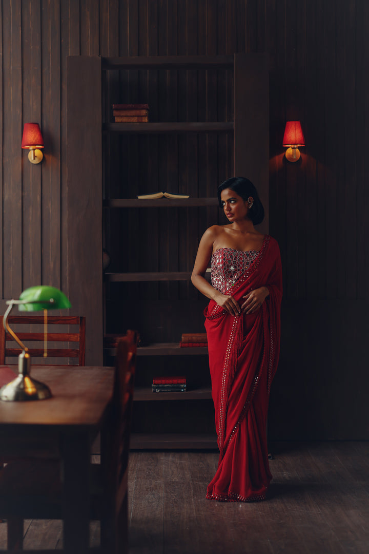 Georgette scalopped saree with bralette