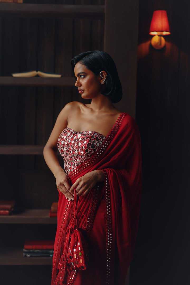 Georgette scalopped saree with bralette