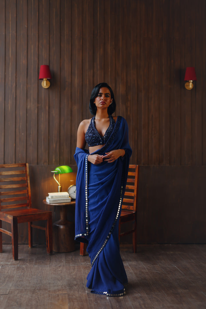 georgette ombre embellished saree with bralette