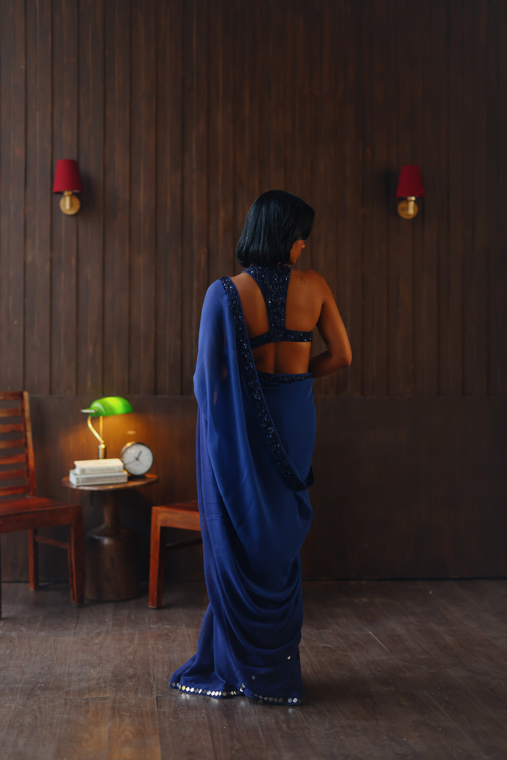 georgette ombre embellished saree with bralette