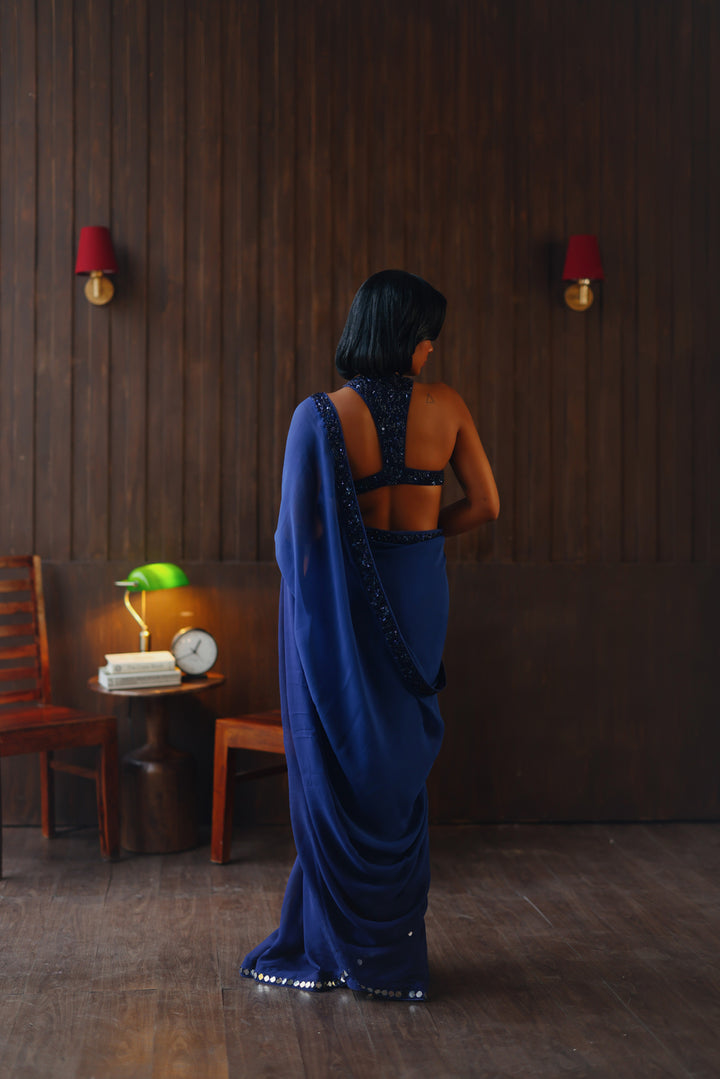 georgette ombre embellished saree with bralette