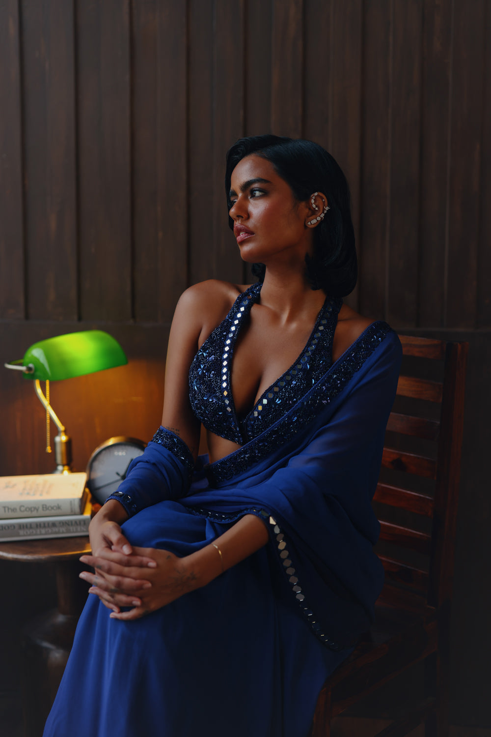 georgette ombre embellished saree with bralette