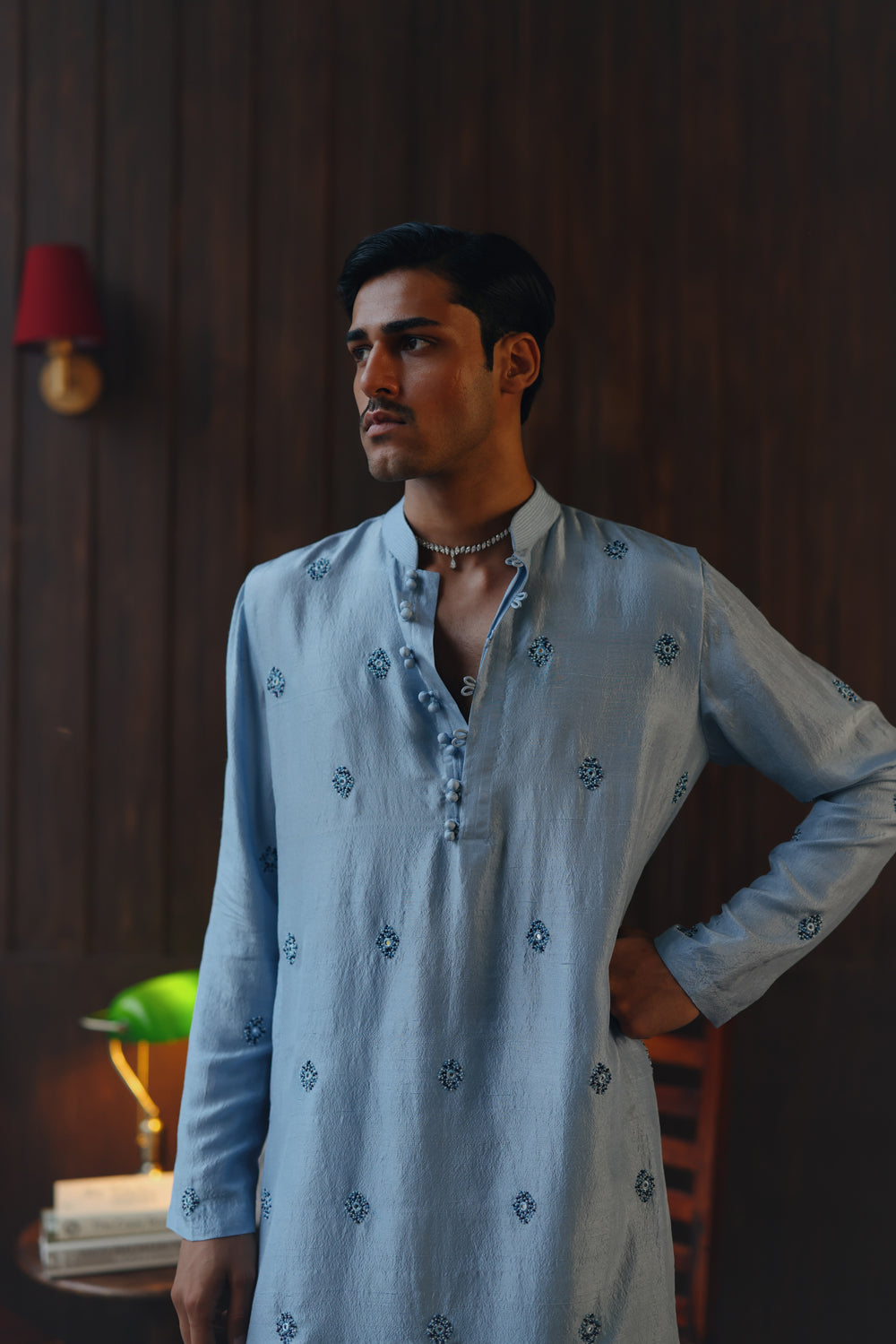 Mirrorwork Beadwork Monga Silk Kurta Set