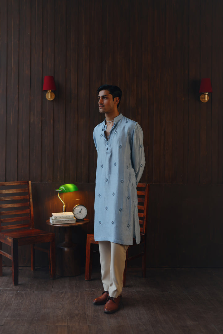 Mirrorwork Beadwork Monga Silk Kurta Set