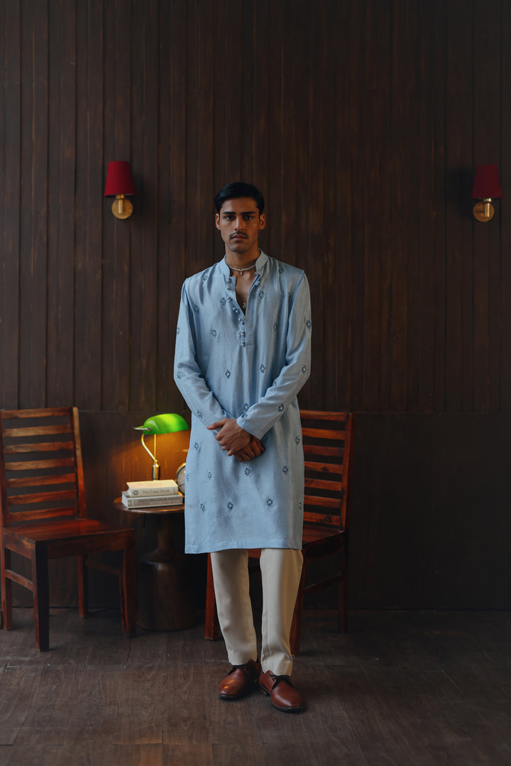 Mirrorwork Beadwork Monga Silk Kurta Set