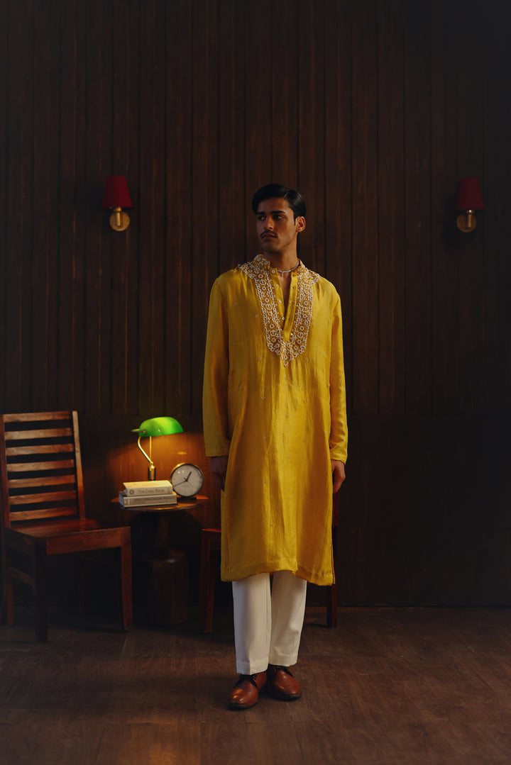 Mirrorwork Beadwork Monga Silk Kurta Set