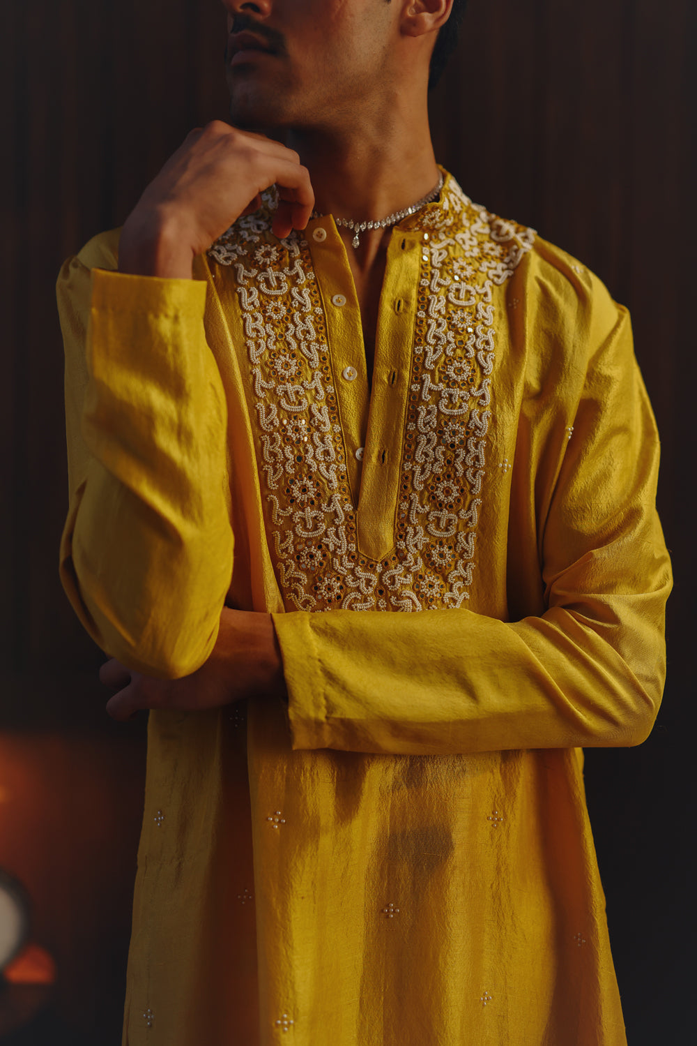 Mirrorwork Beadwork Monga Silk Kurta Set