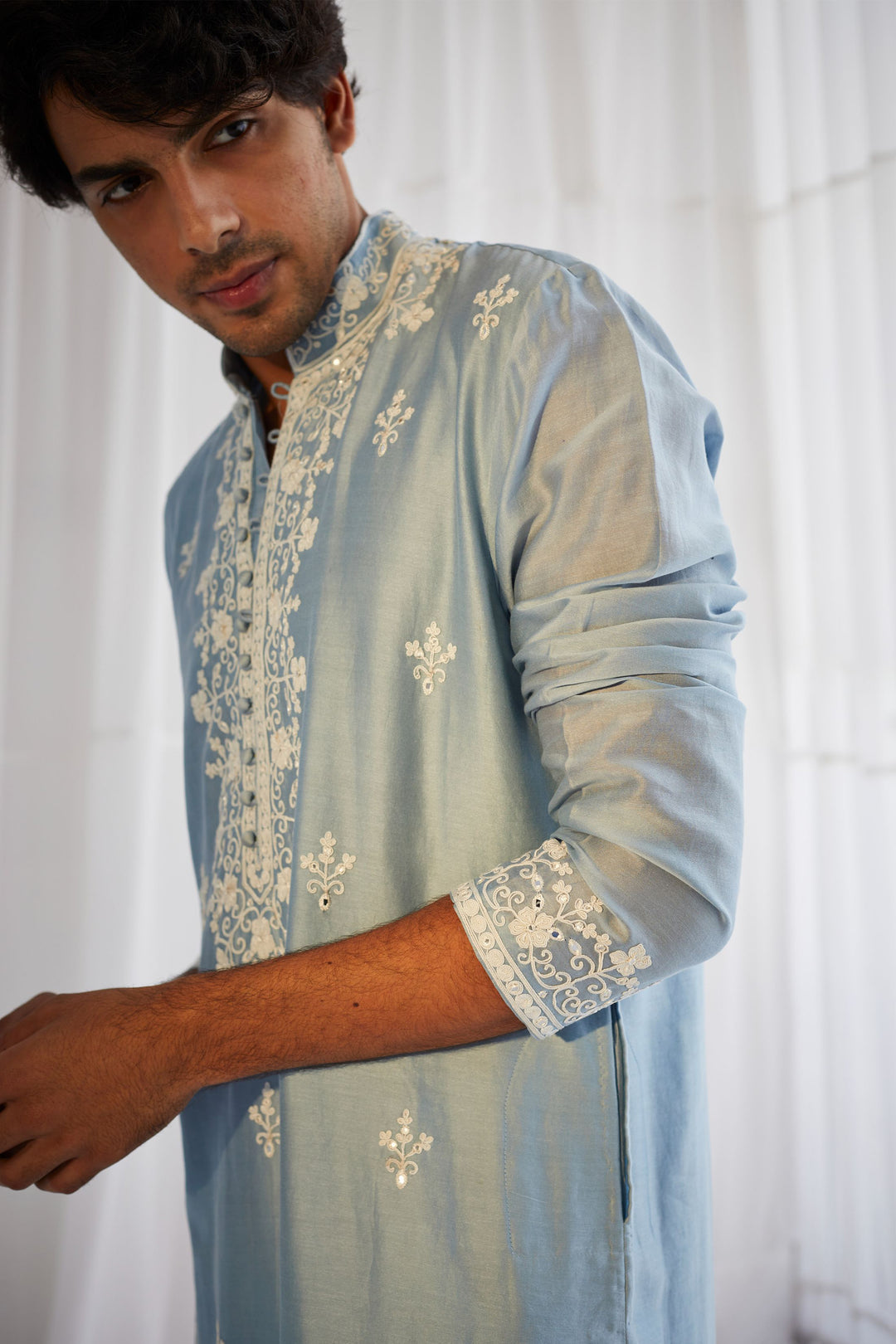 Powder Blue  Dori Work Kurta Set