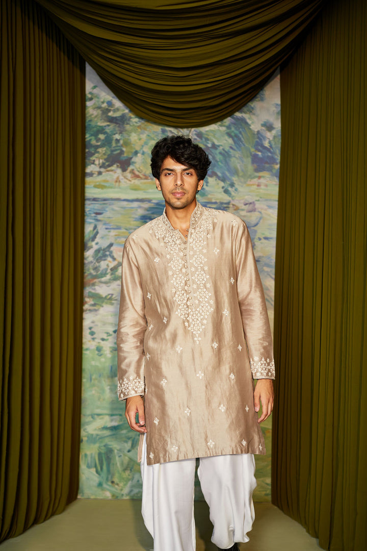 Taupe Mirror and Dori Work Mens Kurta Set