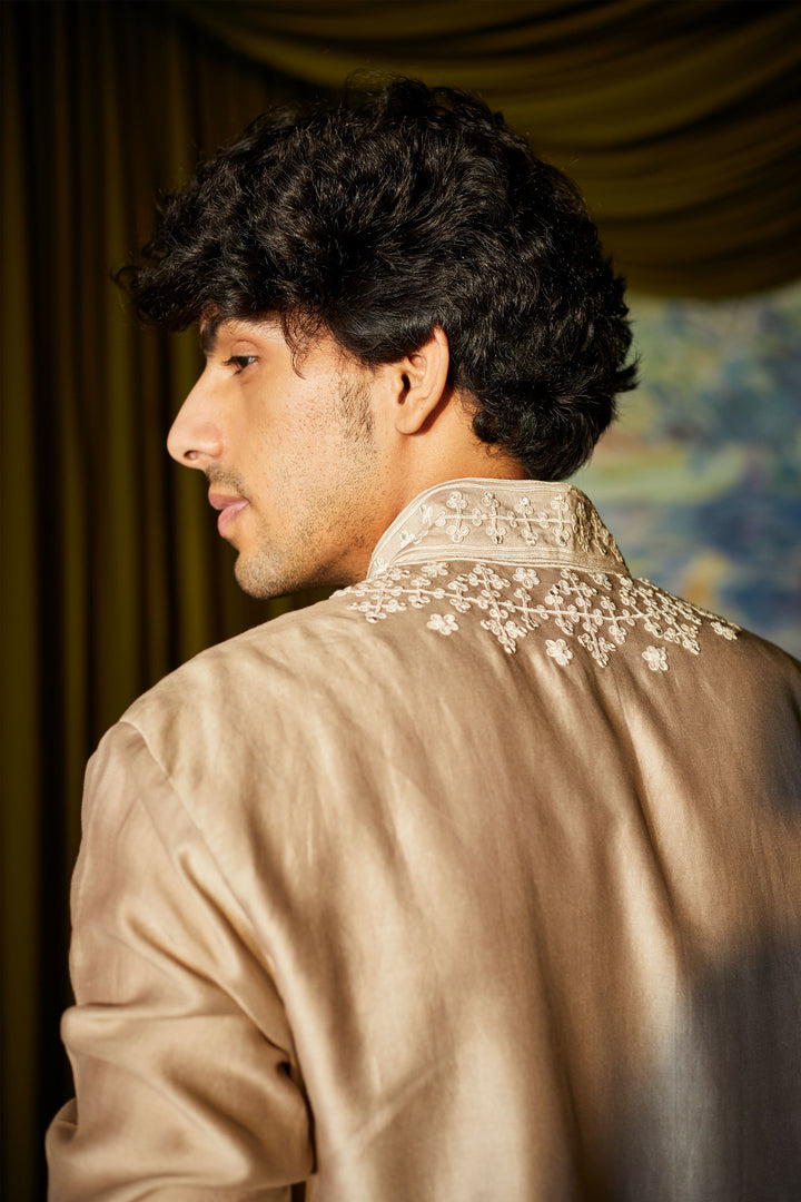 Taupe Mirror and Dori Work Mens Kurta Set