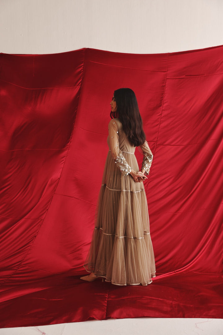 Layered Anarkali Jacket with Palazzos With Mirrorwork