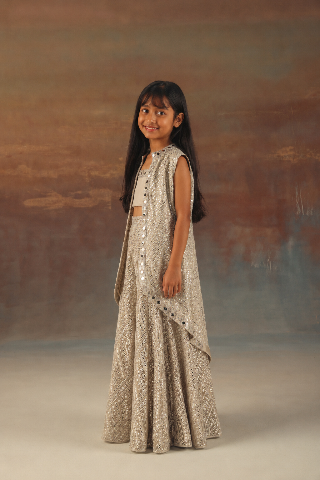 Long Asym Jacket with Bandeau and Flared Shararas