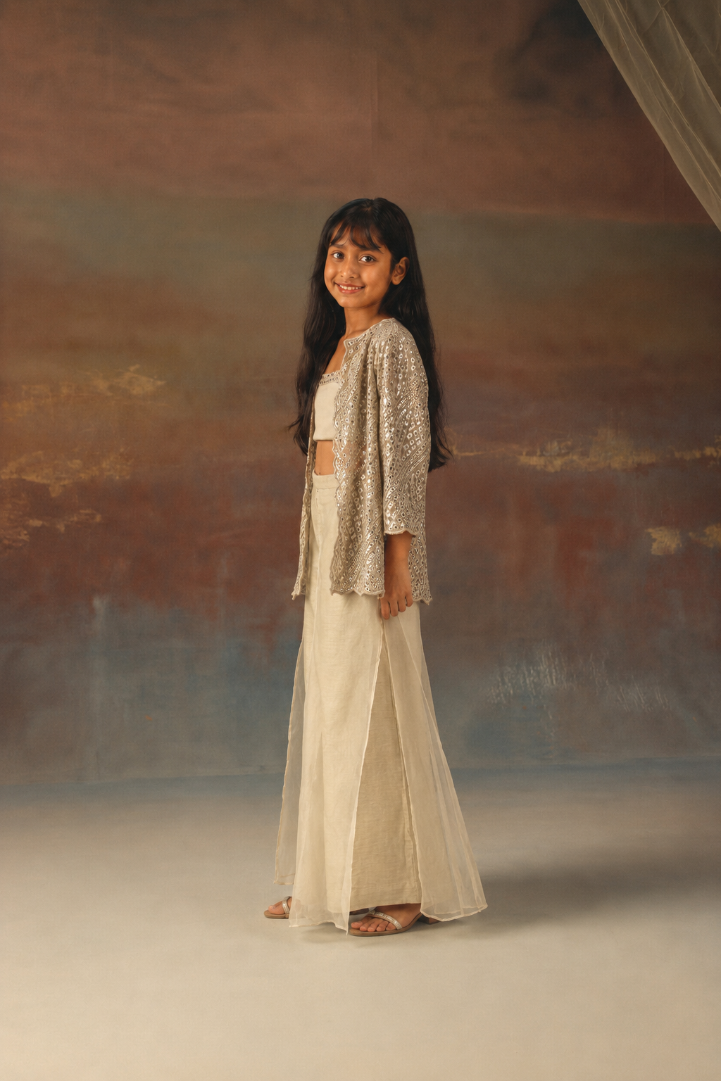 Classic Scallop Jacket with Bandeau and Double Layered  Plazzoss