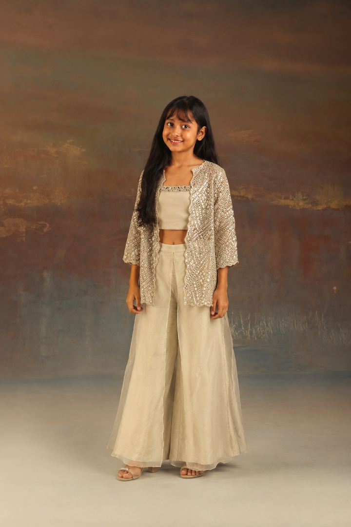 Classic Scallop Jacket with Bandeau and Double Layered  Plazzoss