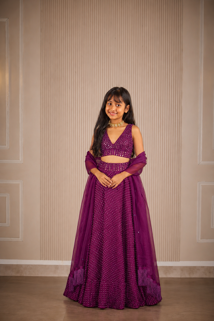 Raidana Bandhani Purple Lehanga Set
