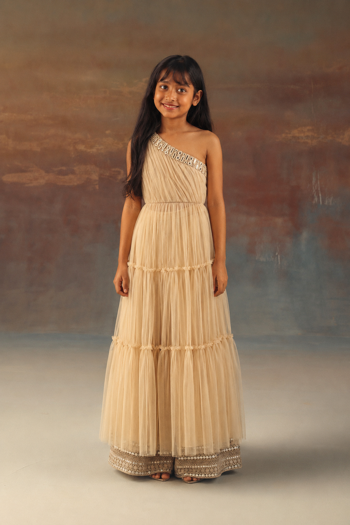 One Shoulder Anarkali Dress Top with Plazzos