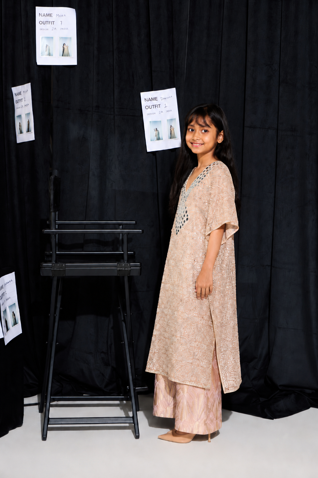 Blush Peach Kaftan with Brocade Pant