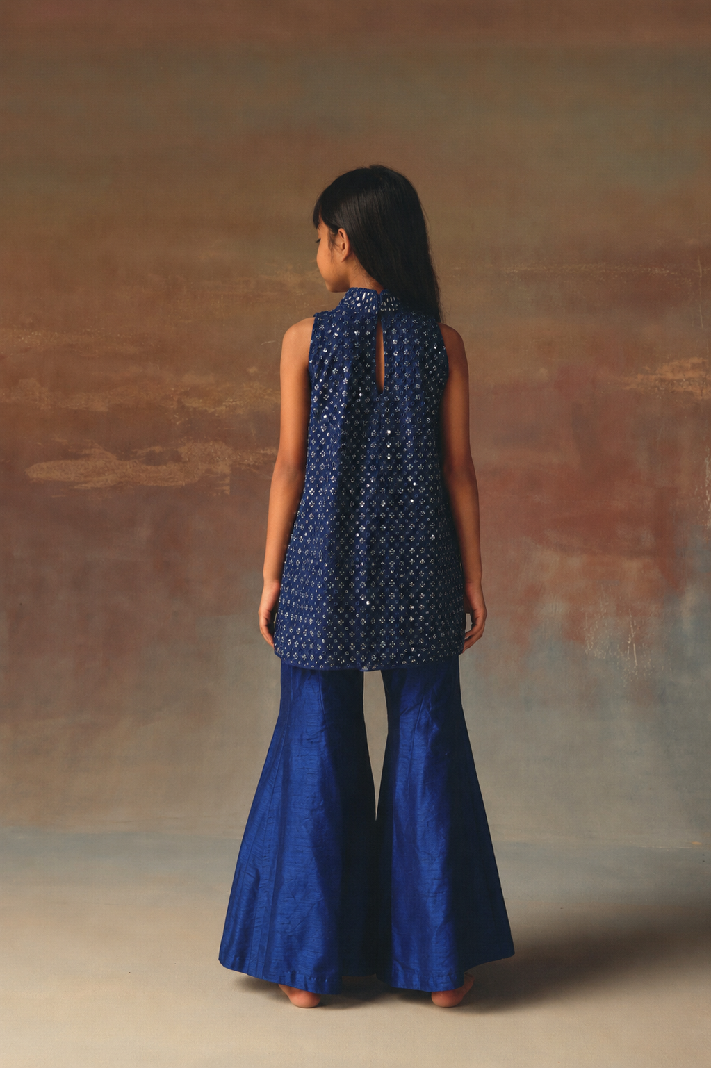 Short Hi Neck A Line Top with Bellbottoms