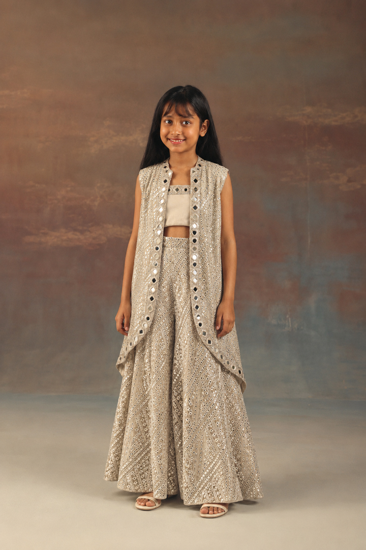 Long Asym Jacket with Bandeau and Flared Shararas