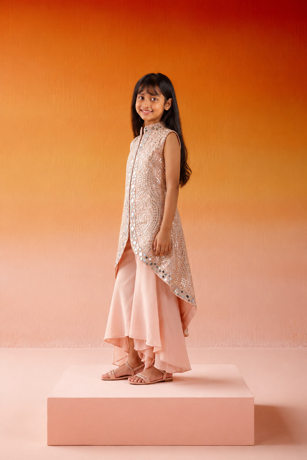 Long Asym Sleeveless Jacket with Tulip Pants